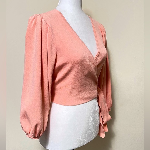 MISSGUIDED new Pink True Wrap Around Straps Crop Balloon Sleeves Knit Top 10/12 - Picture 2 of 16